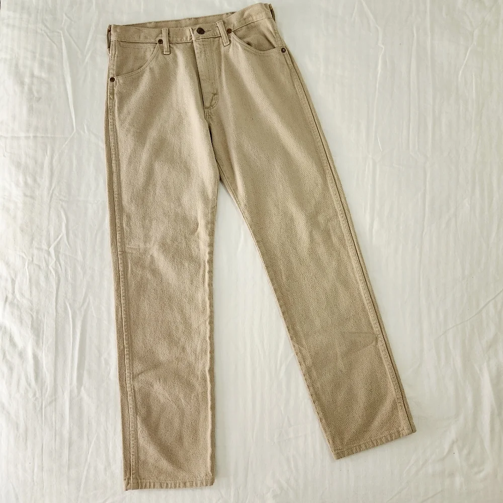 *SOLD* Wrangler Cowboy Cut Tan Khaki Twill High Rise Straight Leg Jeans Size 29 - Picture 2 of 6